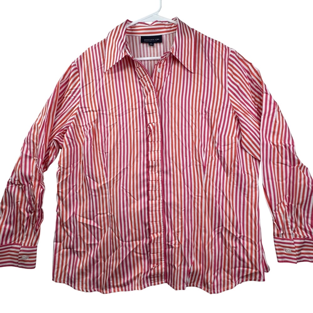NWT $85 Jones New York Button Down Shirt Women 2X Pink Orange Striped Preppy